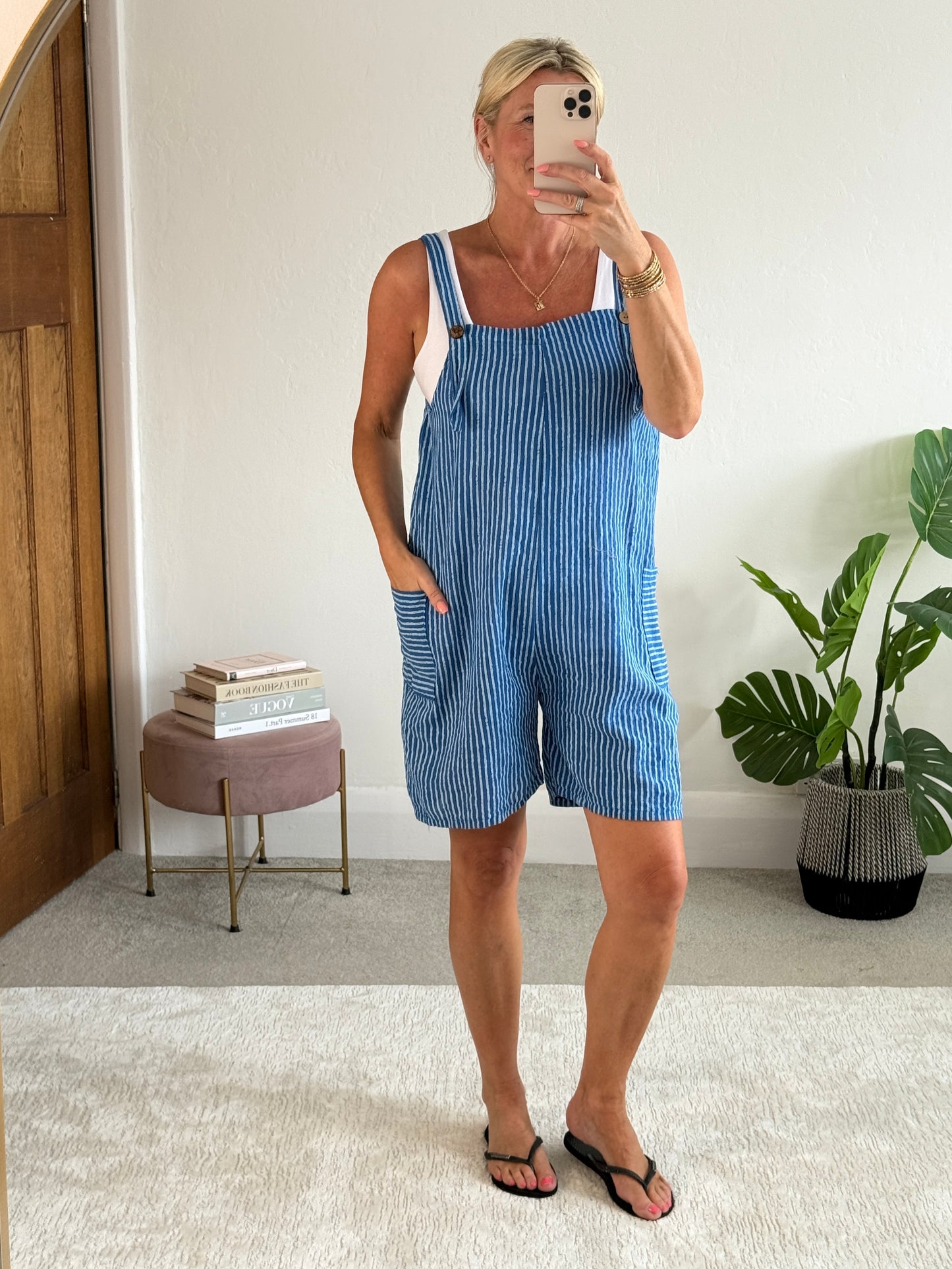 Cobalt Stripe Dungaree Playsuit