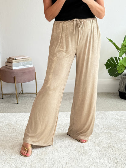Gold Metallic Wide Leg Trousers