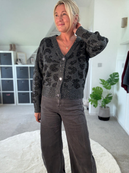 Dk Grey Sequin Animal Cardigan
