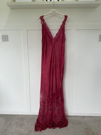Mocha Satin Lace V-Neck Maxi Slip Dress