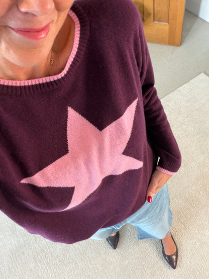 Plum/Pink Cashmere Mix Star Jumper