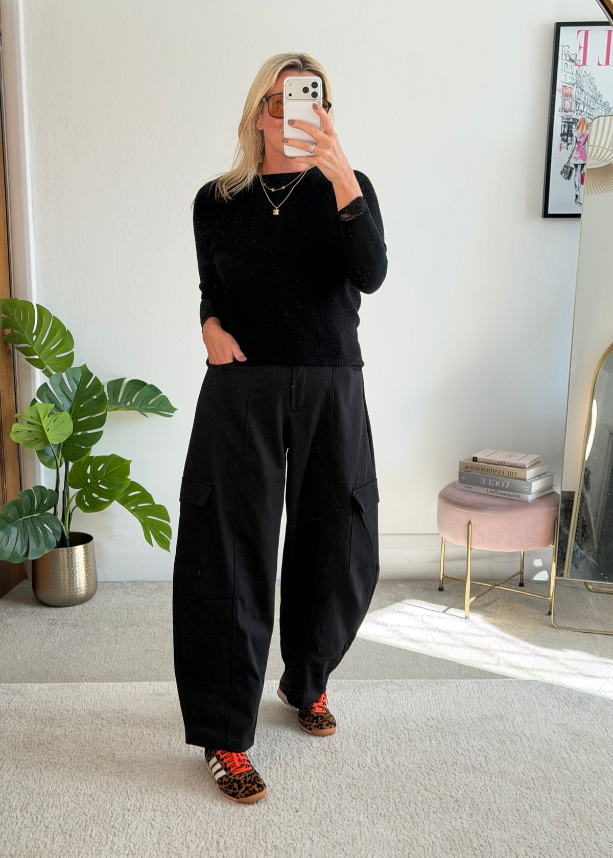 Black Barrel Leg Cargo Trousers