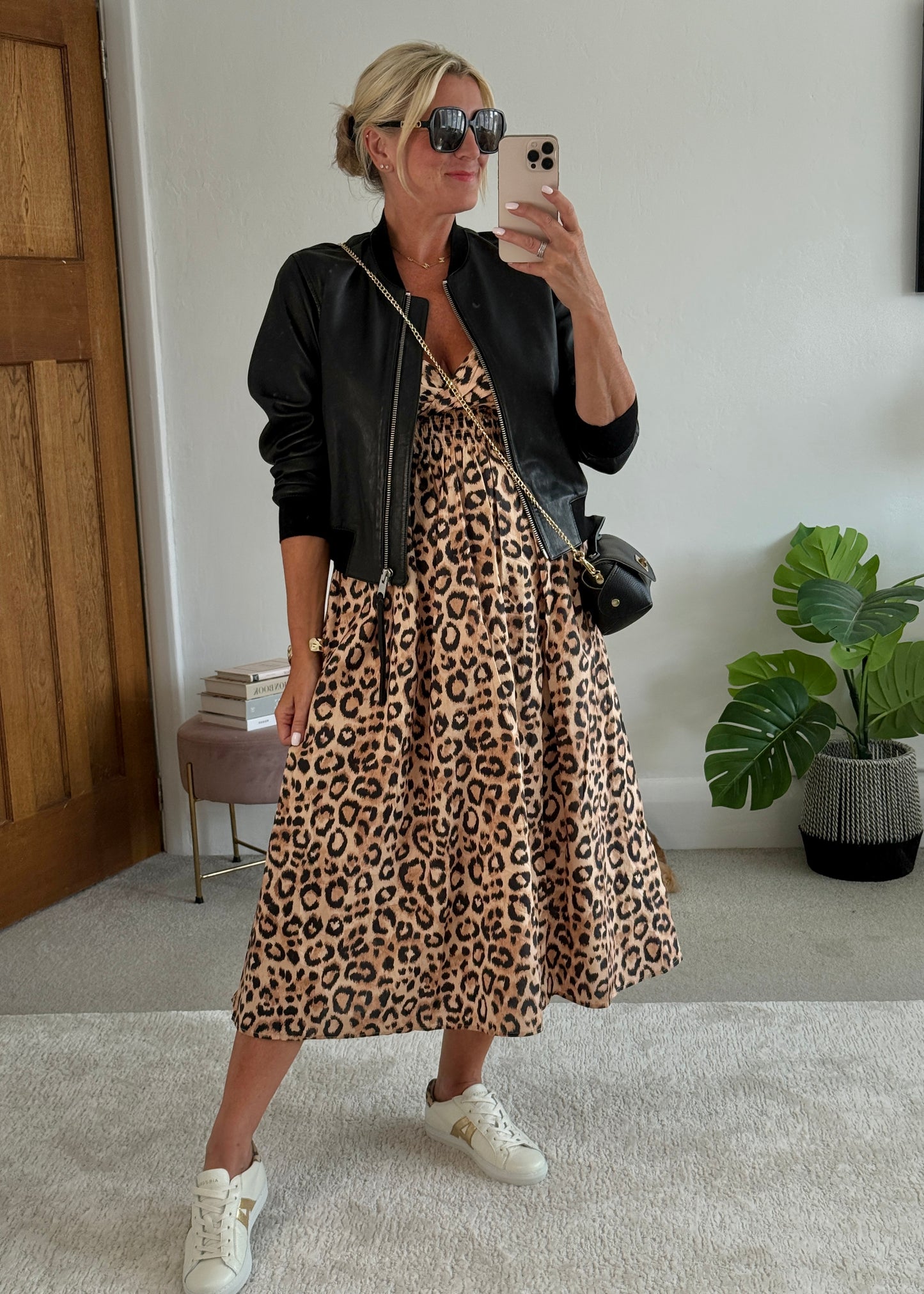 Leopard Tassel Tie Shoulder Midi Dress