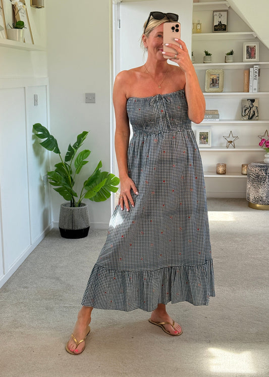 Navy Gingham Cotton Dress