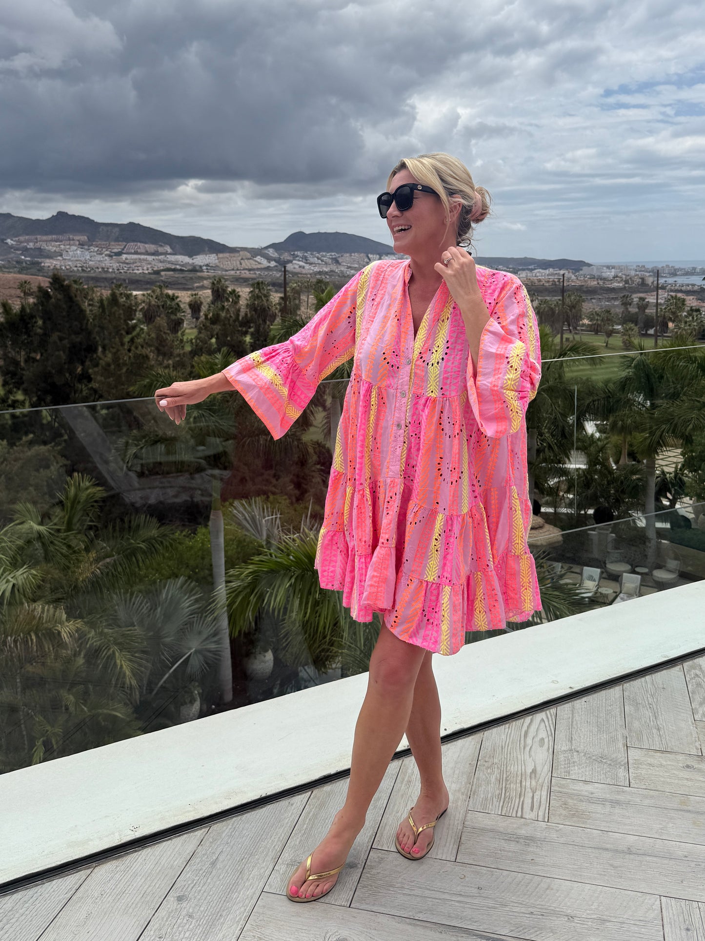 Neon Aztec Broderie Anglaise Summer Dress