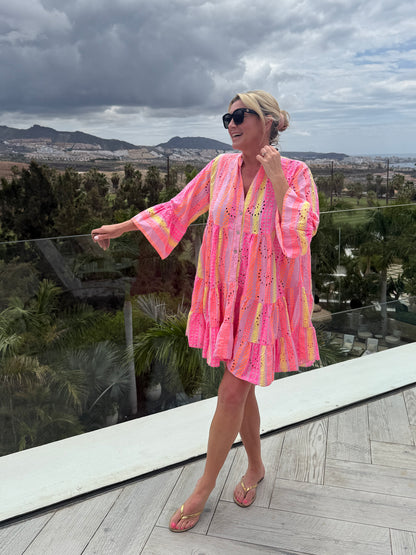 Neon Aztec Broderie Anglaise Summer Dress
