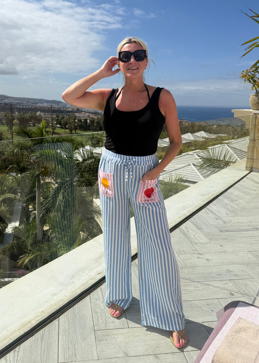 Blue Candy Stripe Linen Mix Trousers