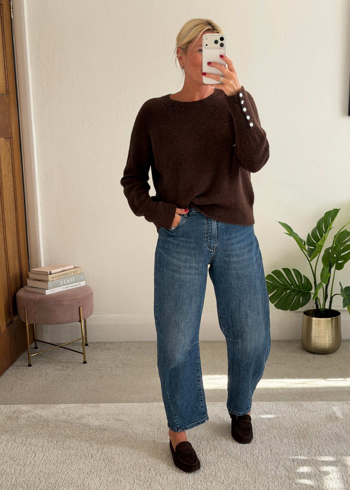 Chocolate Alpaca Mix Button Cuff Jumper
