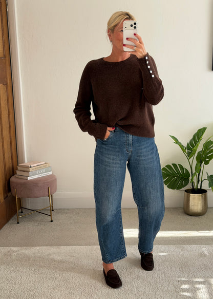 Chocolate Alpaca Mix Button Cuff Jumper