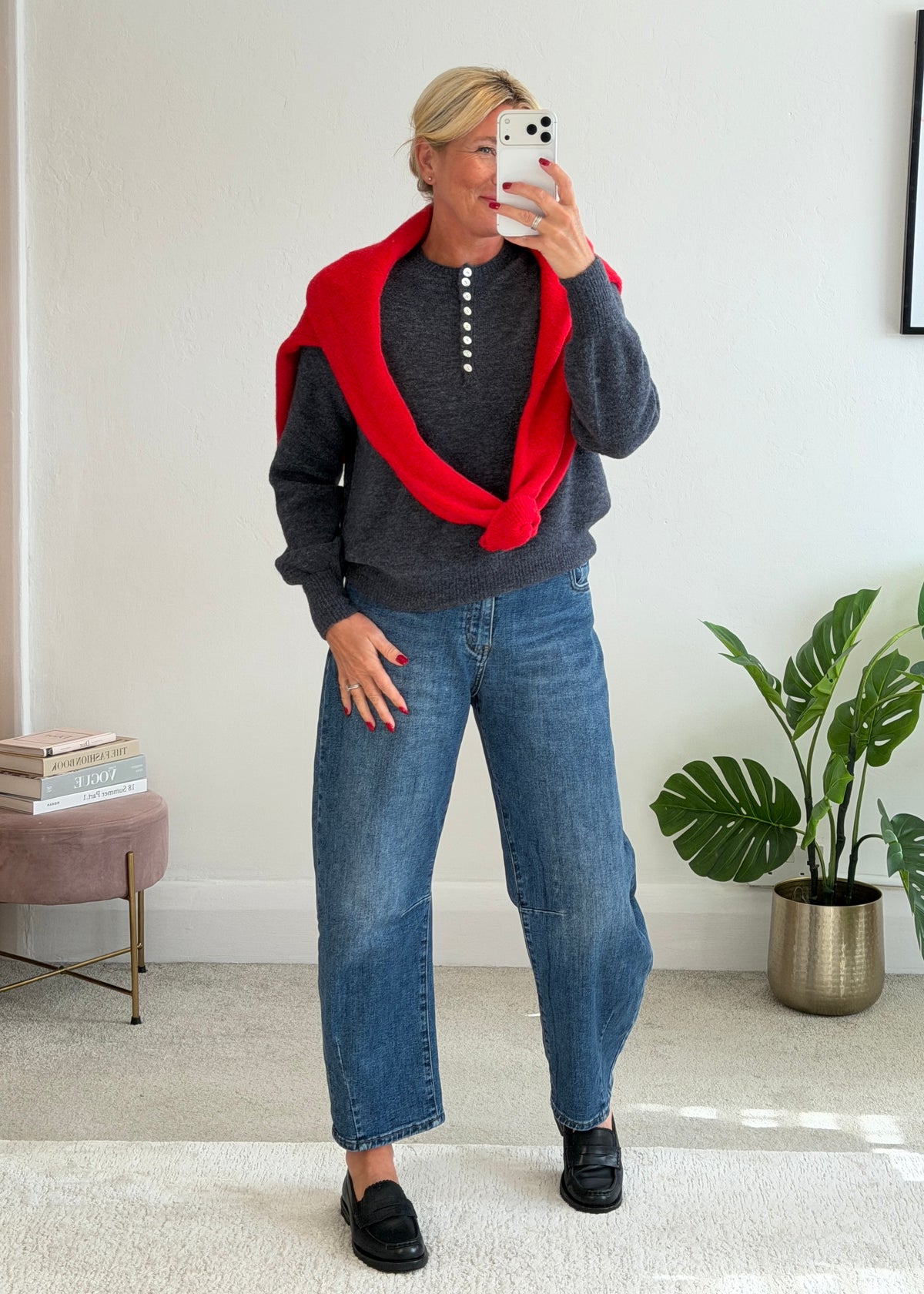 Grey Alpaca Mix Button Jumper
