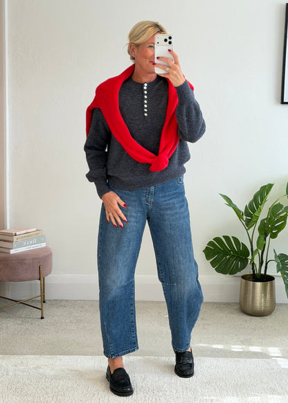Grey Alpaca Mix Button Jumper