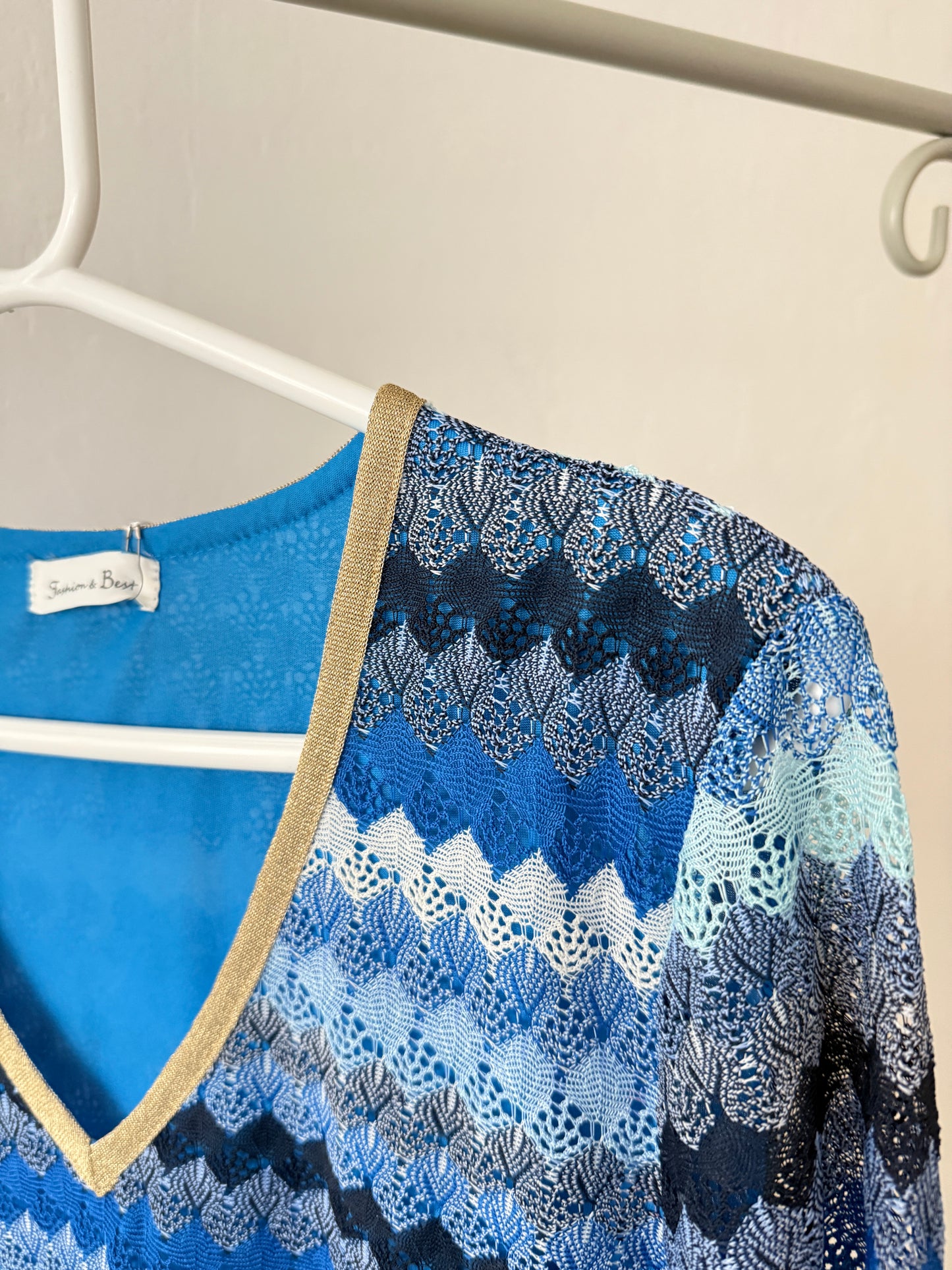 Blue Wavy Crochet Shift Dress