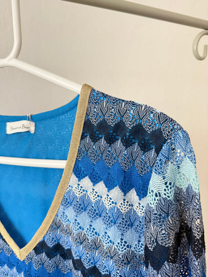 Blue Wavy Crochet Shift Dress