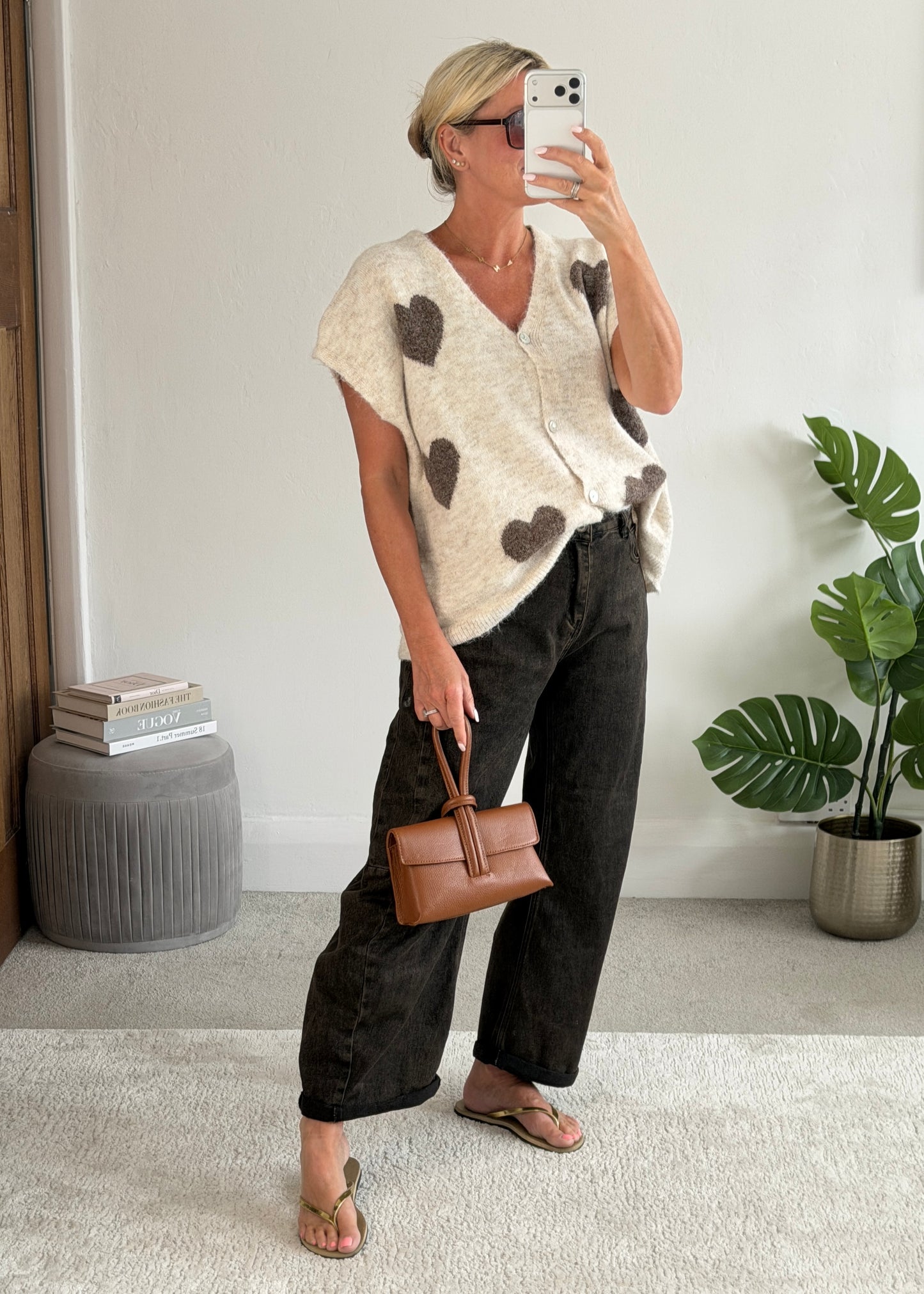 Light Oatmeal/Chocolate Oversized Heart Cardigan - PRE ORDER