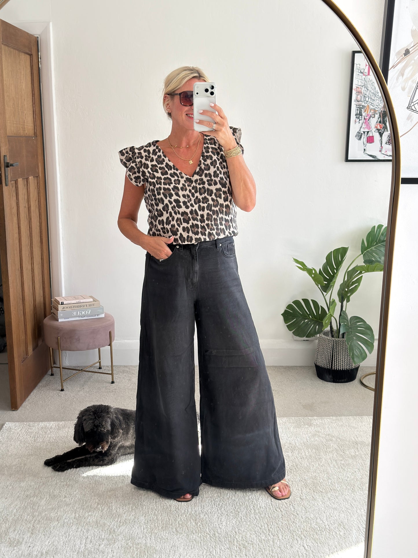 Leopard Print V Neck Cheesecloth Top