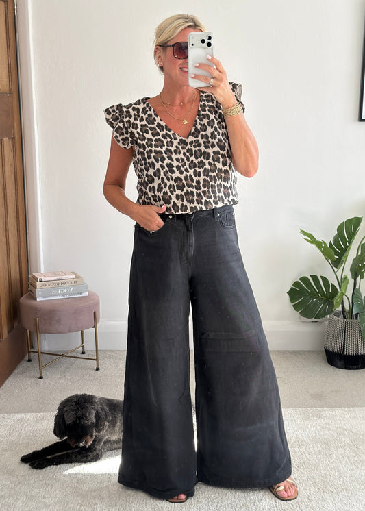 Leopard Print V Neck Cheesecloth Top