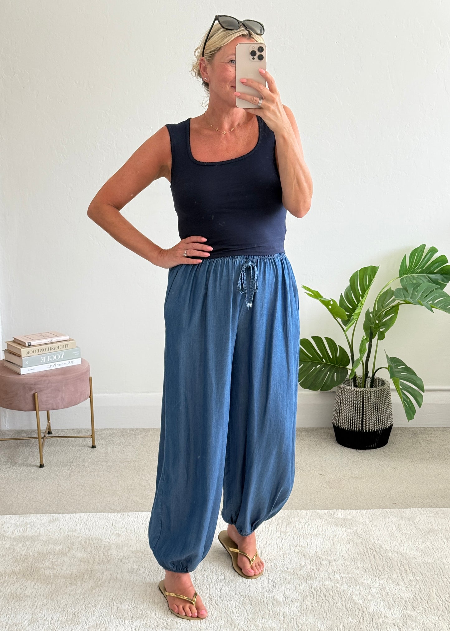 Mid Denim Chambray Balloon Trousers