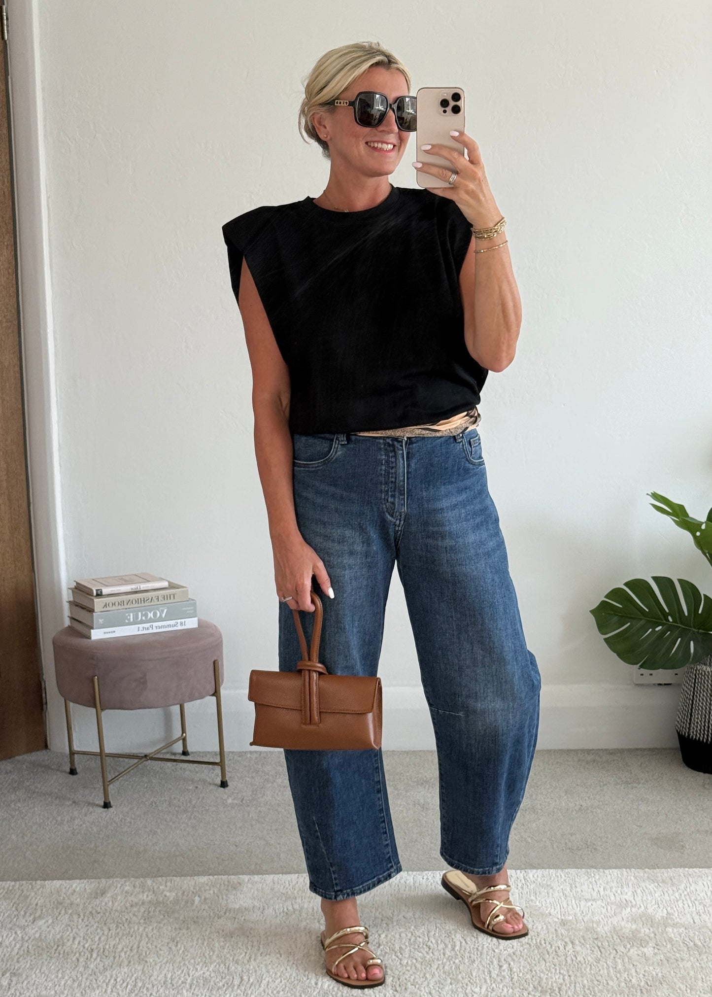 Black Structured Shoulder T-Shirt