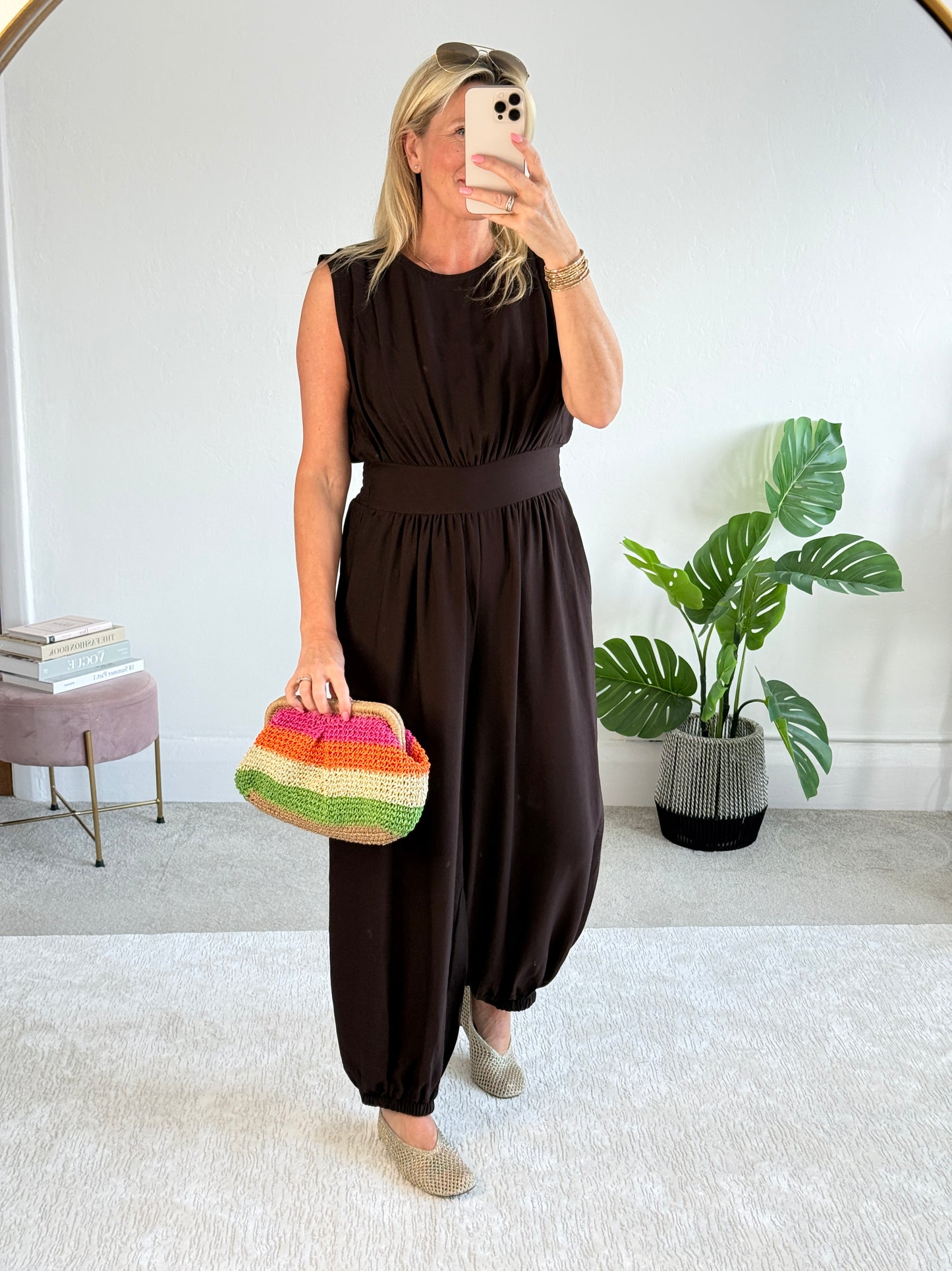 Chocolate Elasticated Sleeveless Harem Jumpsuit