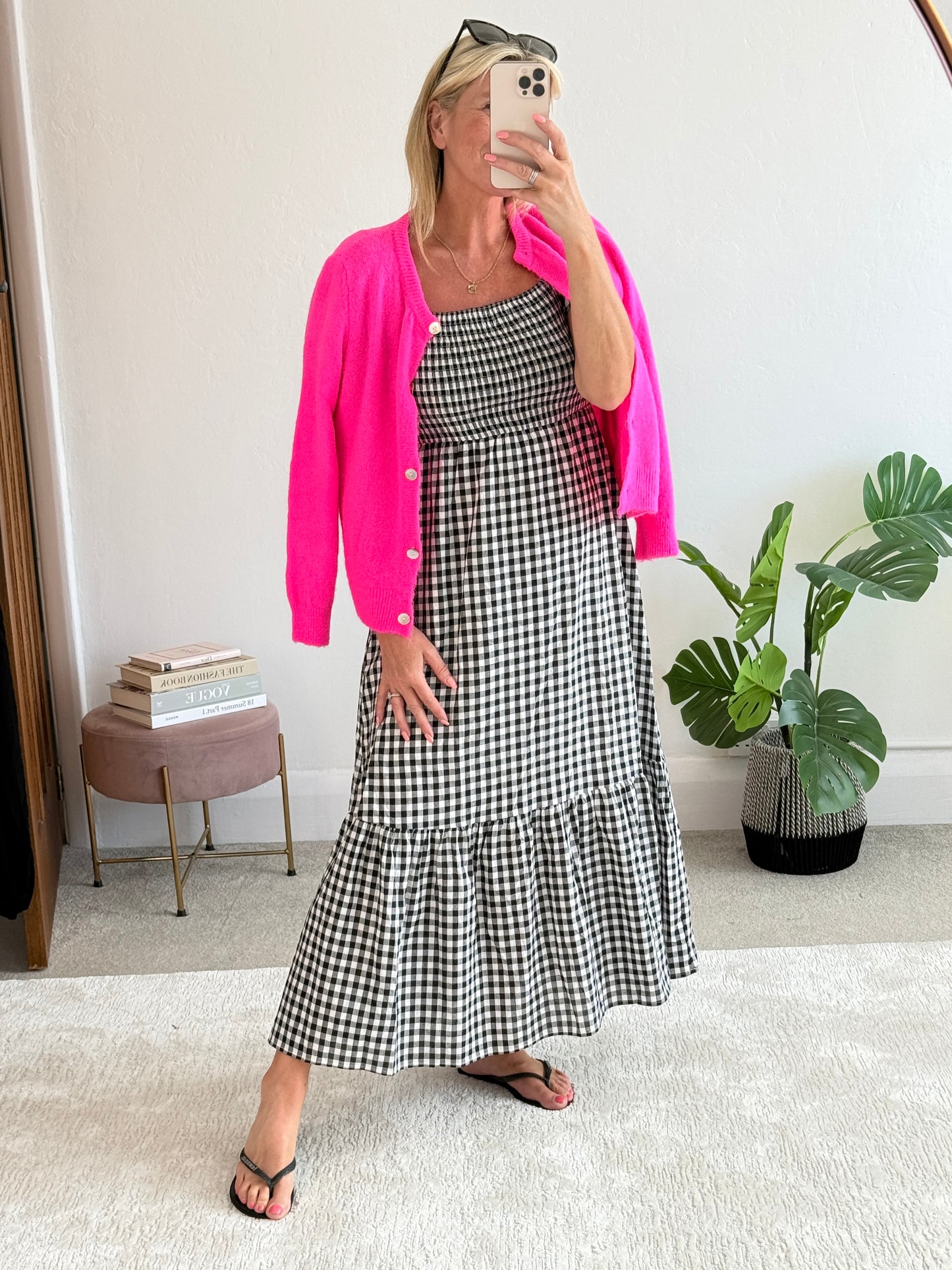 Black/White Gingham Bardot Maxi Dress