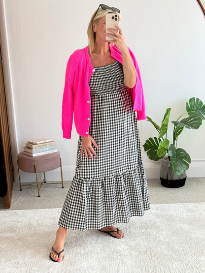 Black/White Gingham Bardot Maxi Dress