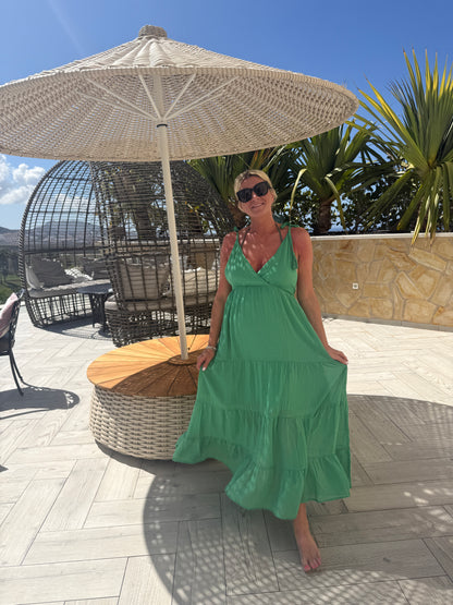 Kelly Green Tie Strap Tiered Maxi Dress