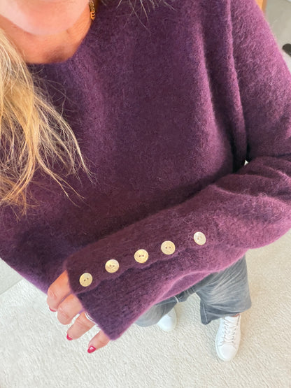 Chocolate Alpaca Mix Button Cuff Jumper