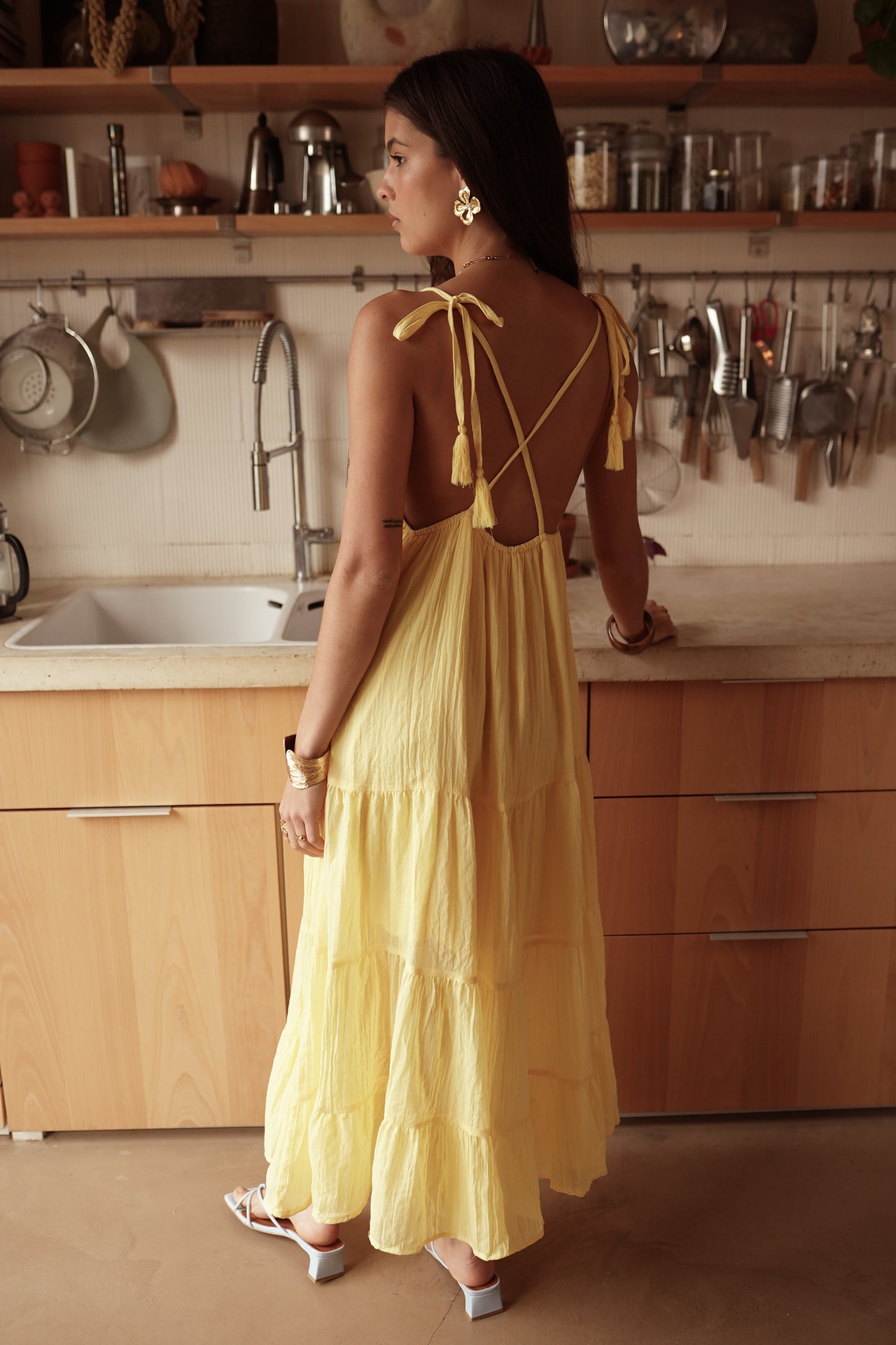 Kelly Green Tie Strap Tiered Maxi Dress