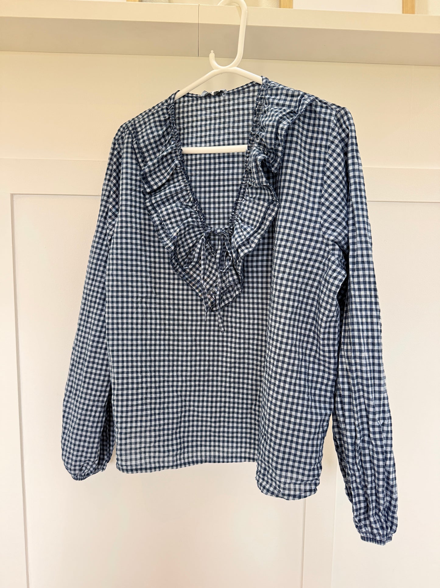 Pink Gingham Ruffle Blouse