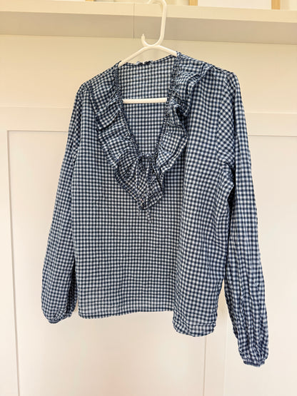 Pink Gingham Ruffle Blouse
