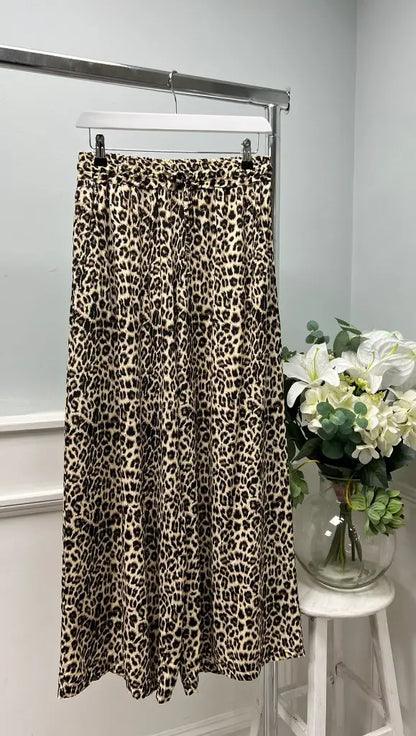 Leopard Print Wide Leg Trousers