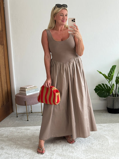 Mocha V Waist Pocket Maxi Dress
