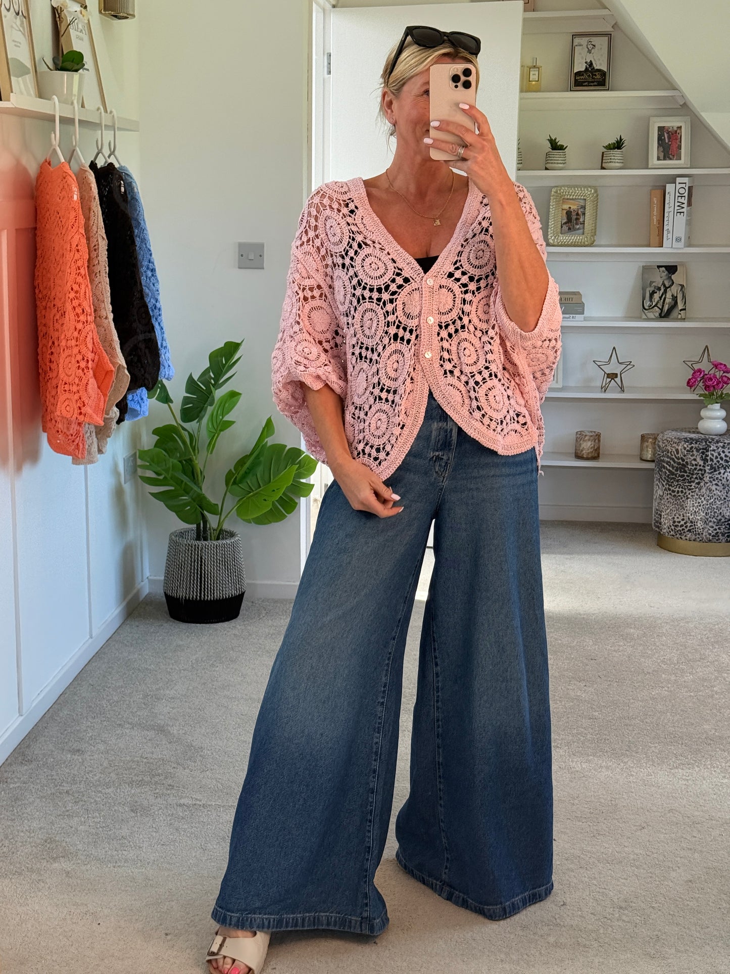 Baby Pink Circle Design Crochet Cardigan