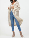 Flo Stripe Long Cardigan - Grey/Khaki