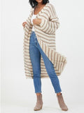 Flo Stripe Long Cardigan - Cream/Taupe