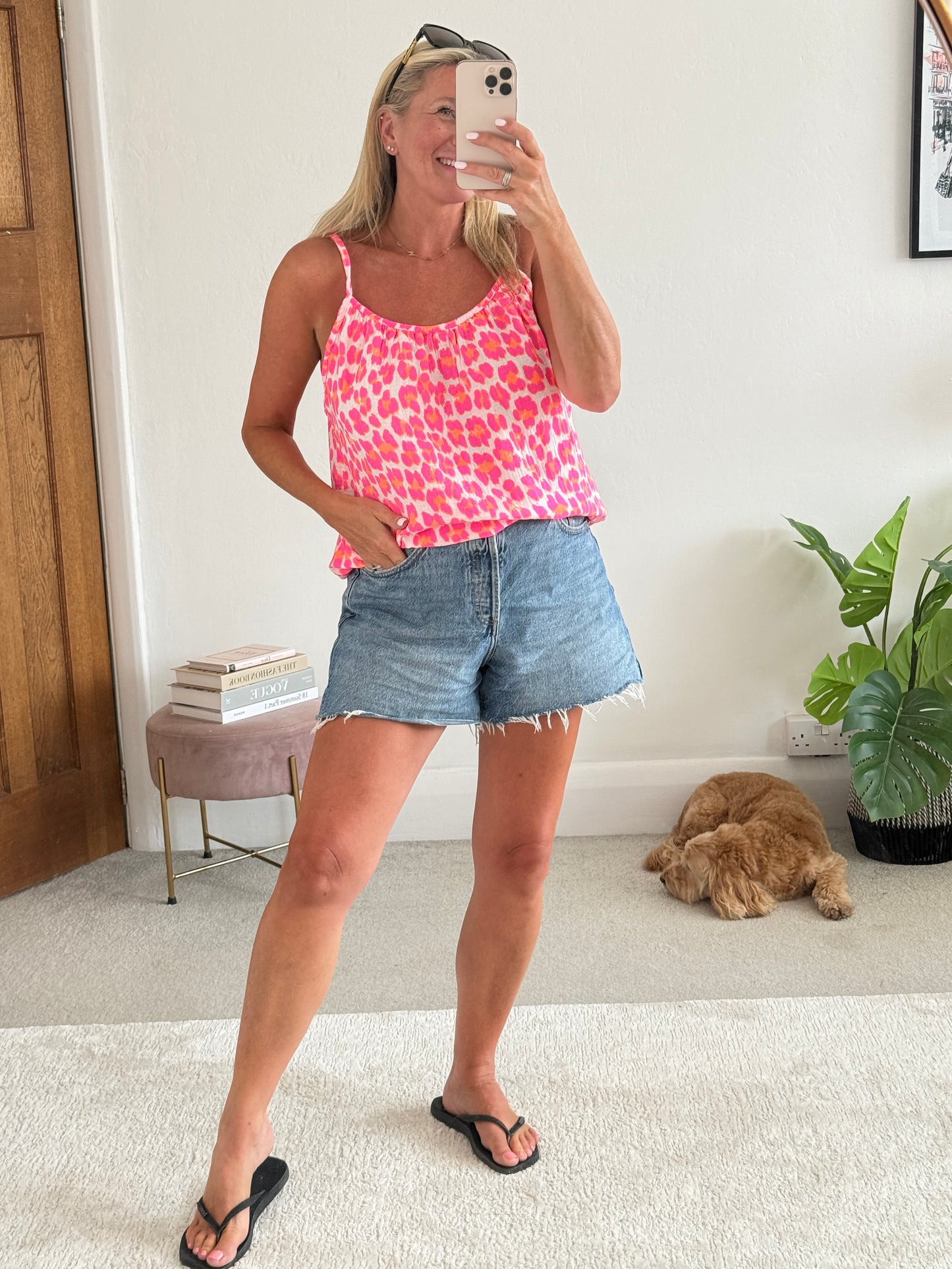 Pink/Neon Orange Leopard Print Cheesecloth Cami Top