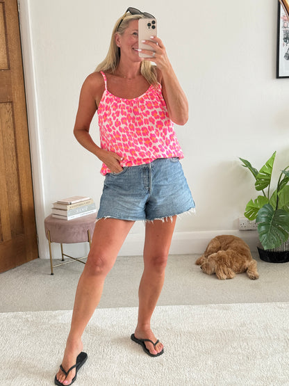 Pink/Neon Orange Leopard Print Cheesecloth Cami Top