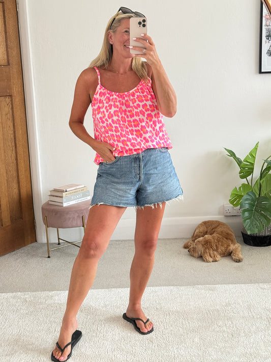 Pink/Neon Orange Leopard Print Cheesecloth Cami Top