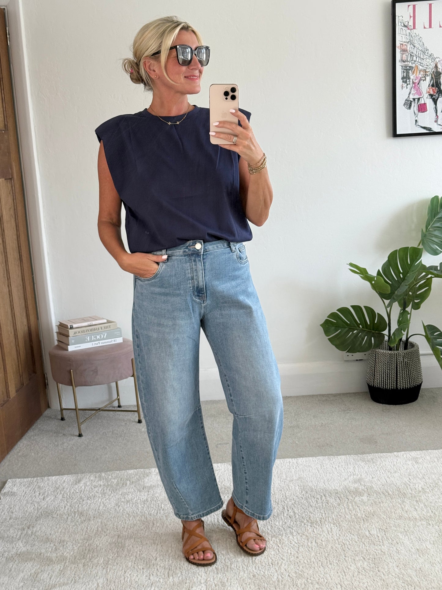 Navy Structured Shoulder T-Shirt