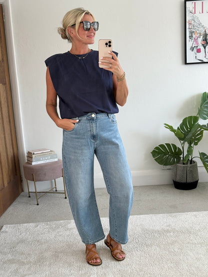 Navy Structured Shoulder T-Shirt