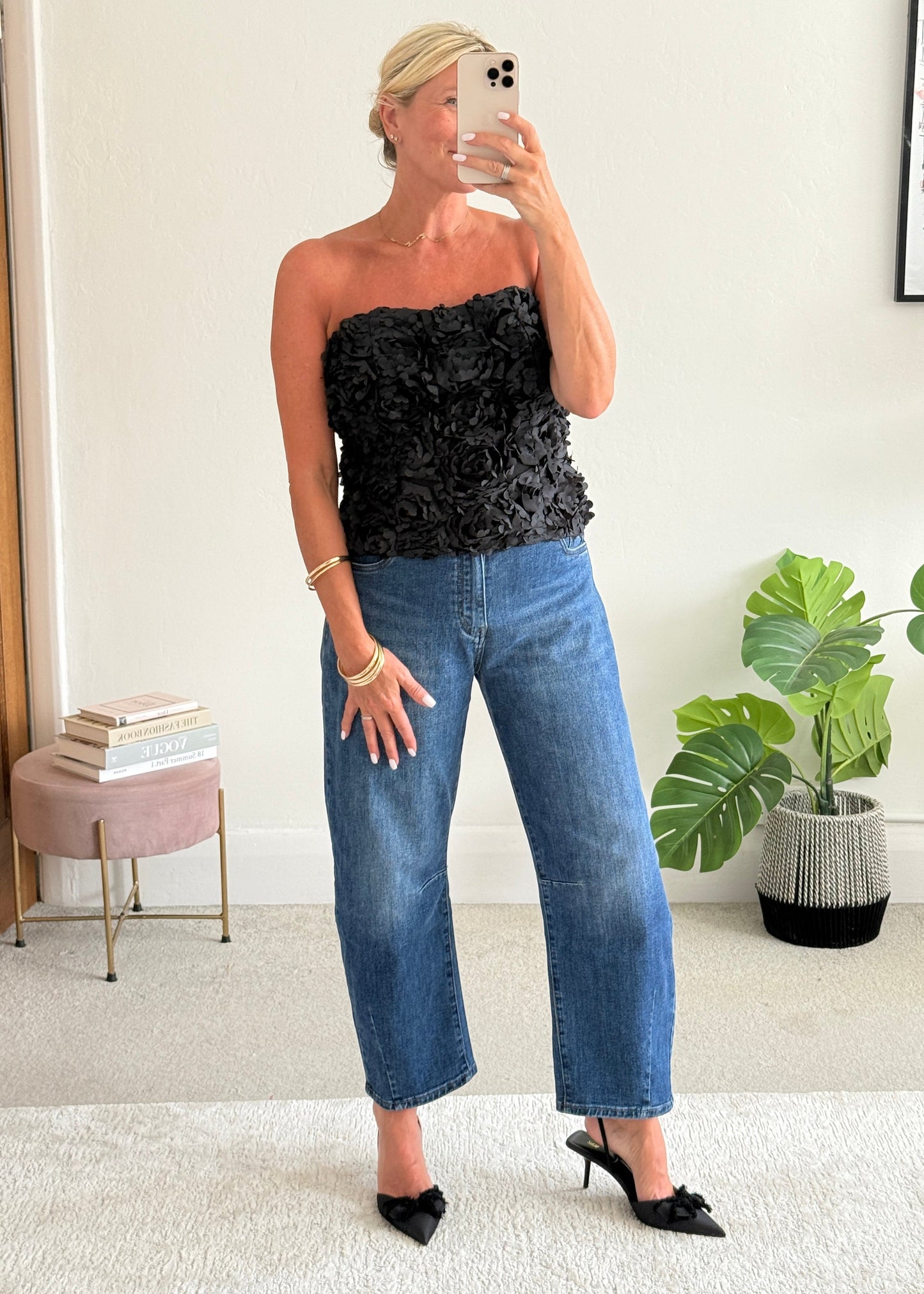 Black 3D Floral Bandeau Top