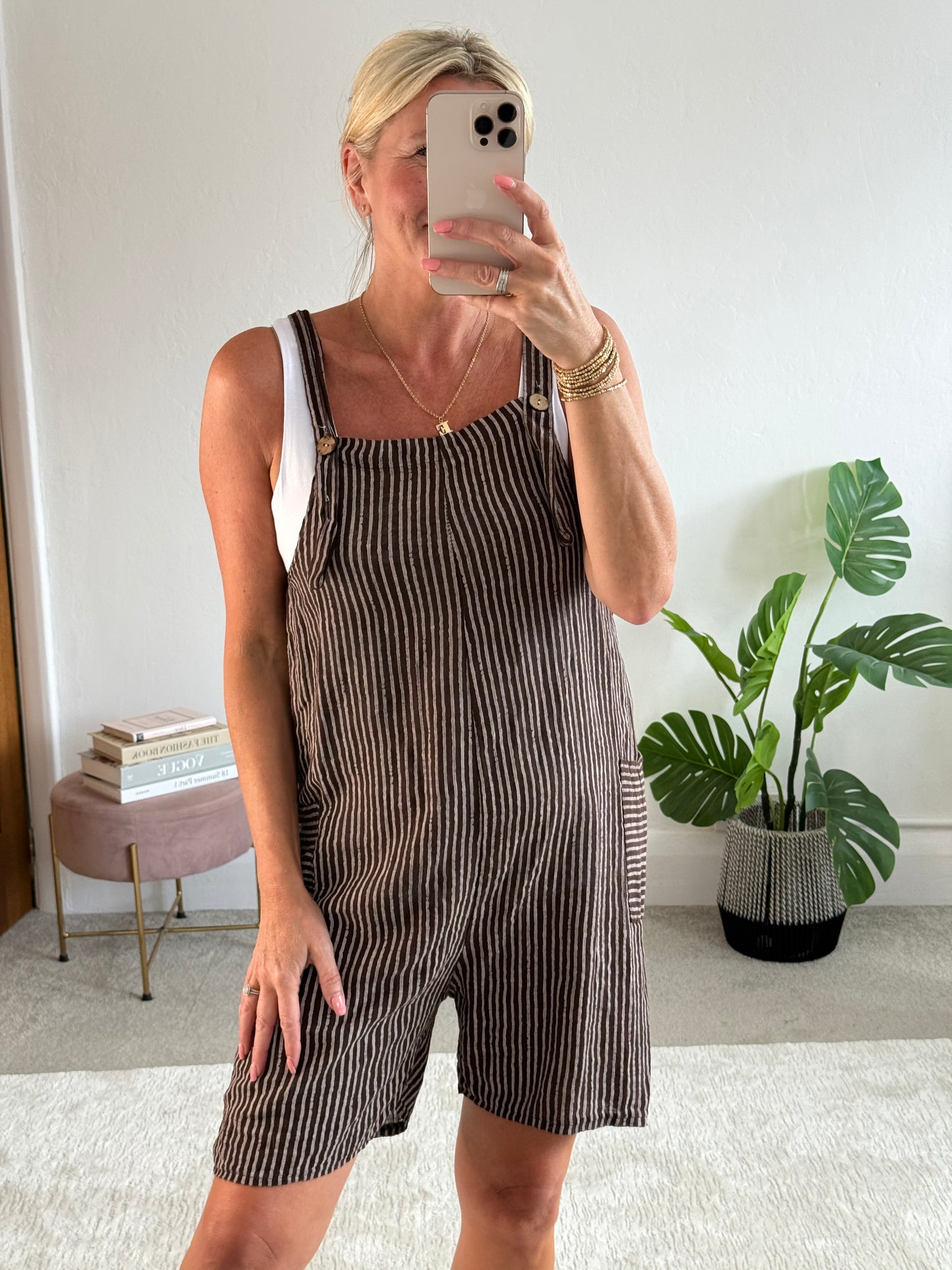 Chocolate Stripe Dungaree Playsuit