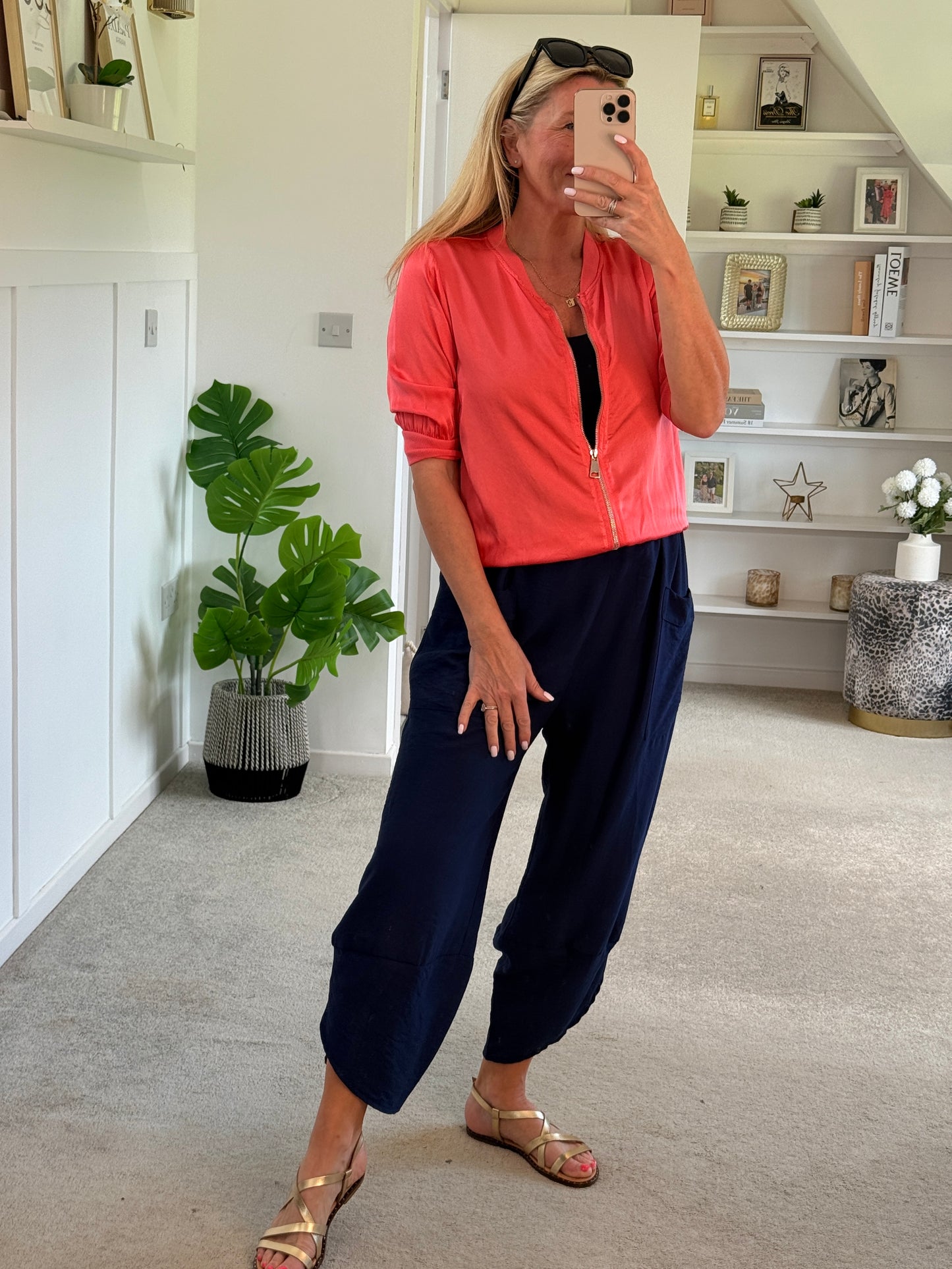 Coral Silk Mix 1/2 Sleeve Bomber Jacket