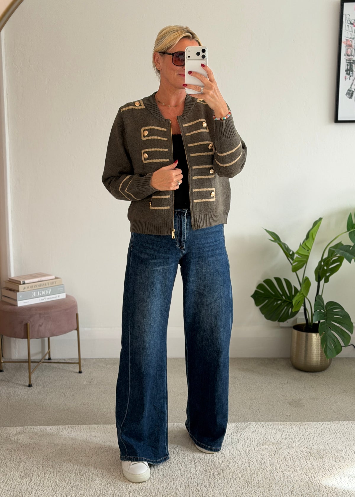 Khaki Military Zip Front Knitted Cardi