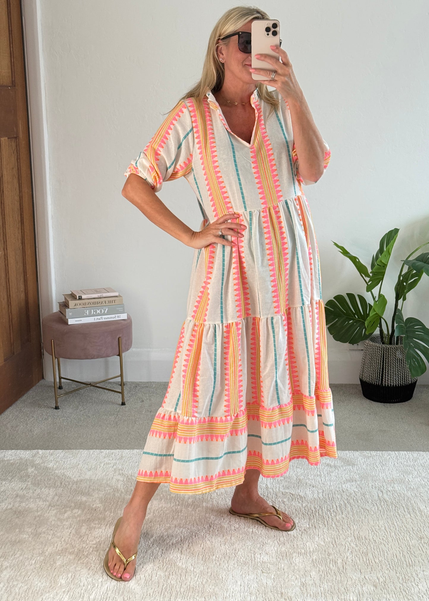 Neon/Blue Aztec Maxi Dress
