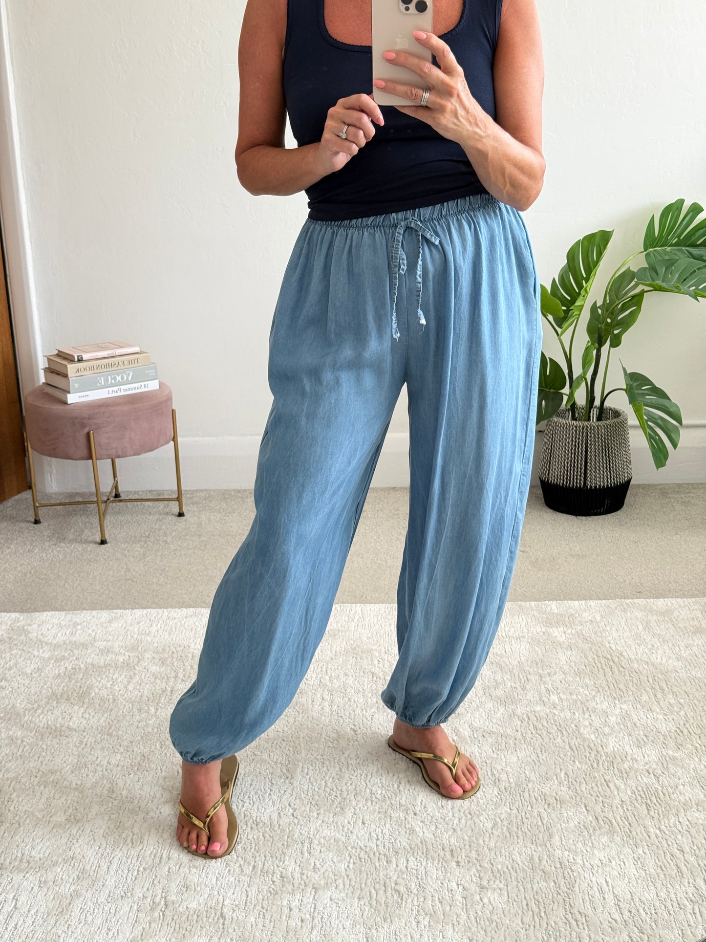 Light Denim Chambray Balloon Trousers