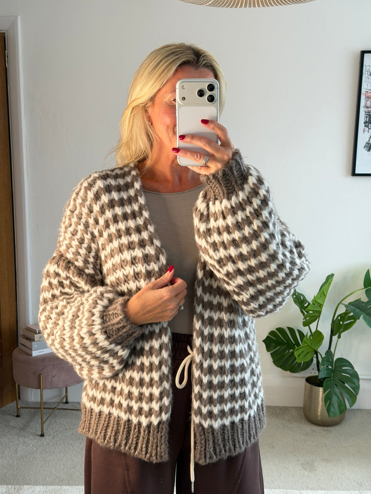 Mocha/Cream Cosy Stripe Cardigan