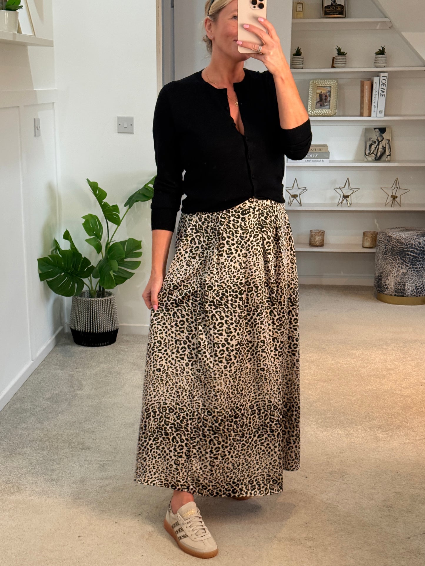 Leopard Print Fluid Long Skirt