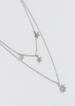 Silver Row Of Stars Multi Layered Necklace