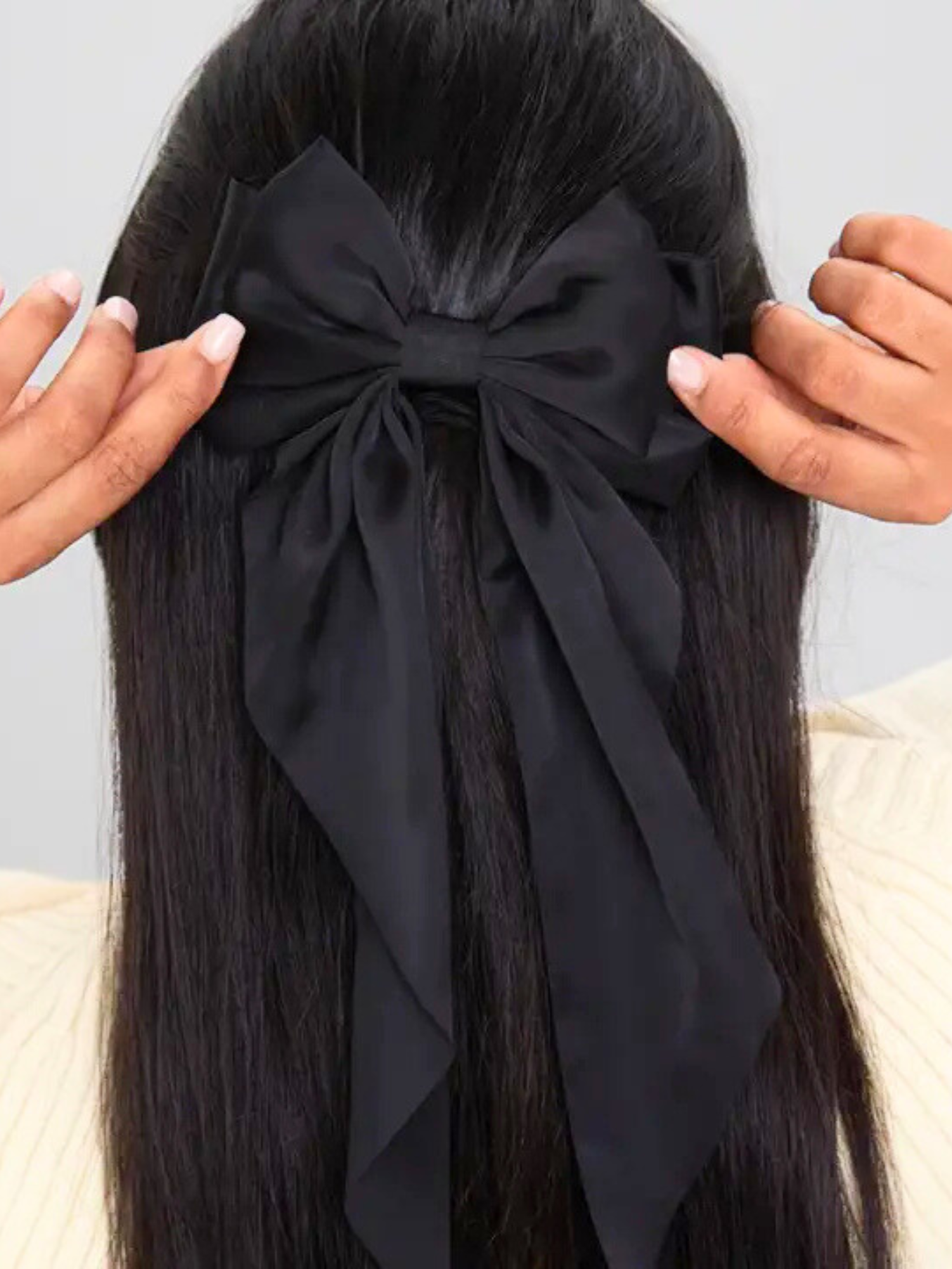 Black Satin Large Bow Clip